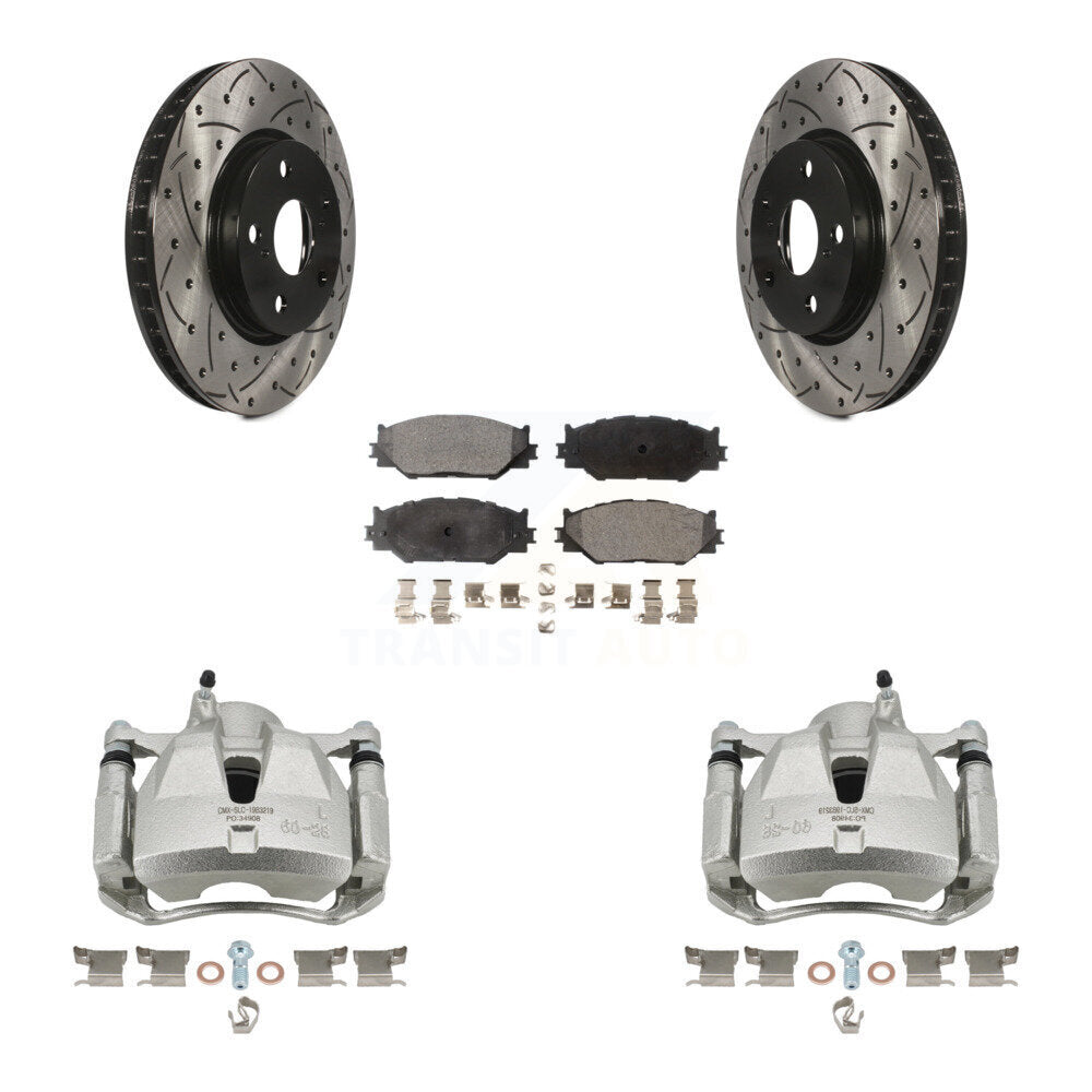 Front Disc Brake Coated Caliper Drilled Slotted Rotors & Ceramic Pad Kit For Lexus IS250 KCD-100191T