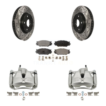 Front Disc Brake Coated Caliper Drilled Slotted Rotors & Ceramic Pad Kit For Lexus IS250 KCD-100191T
