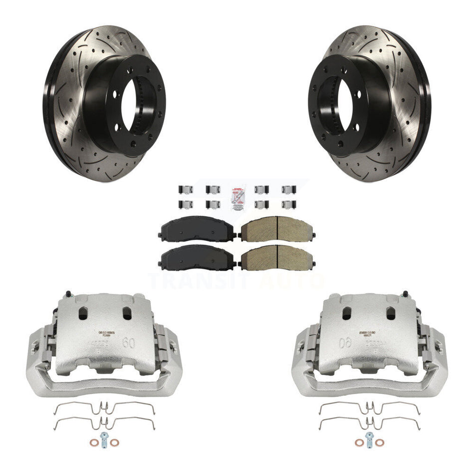 Front Brake Caliper Drill Slotted Rotors Semi-Metallic Pad Kit For Ford F-450 Super Duty KCD-100192N