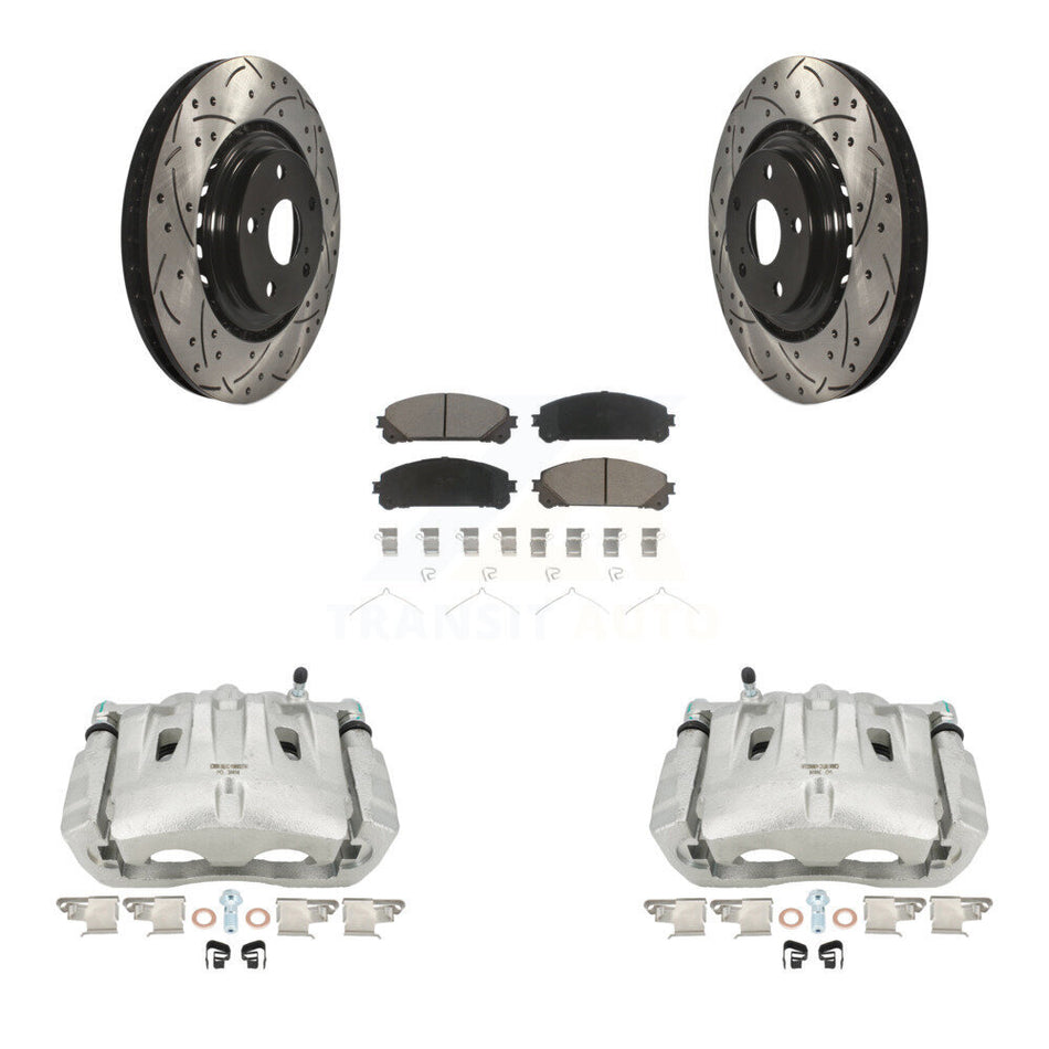 Front Disc Brake Coated Caliper Drilled Slotted Rotors And Ceramic Pads Kit For Toyota Highlander Sienna Lexus RX350 KCD-100193C by Transit Auto