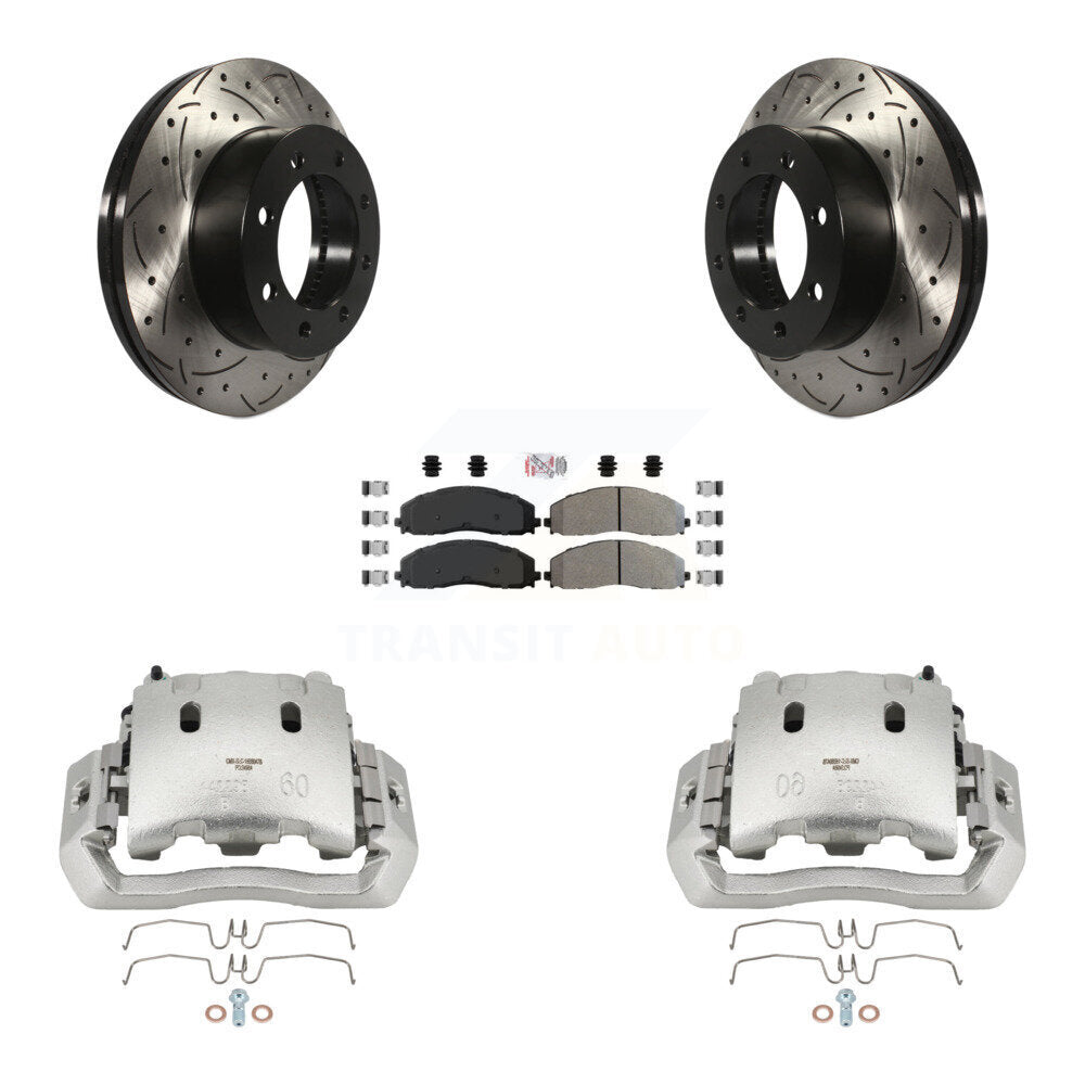 Front Brake Caliper Drill Slotted Rotors Semi-Metallic Pad Kit For Ford F-450 Super Duty KCD-100193N