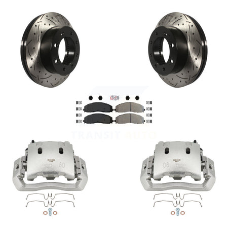 Front Brake Caliper Drill Slotted Rotors Semi-Metallic Pad Kit For Ford F-450 Super Duty KCD-100193N