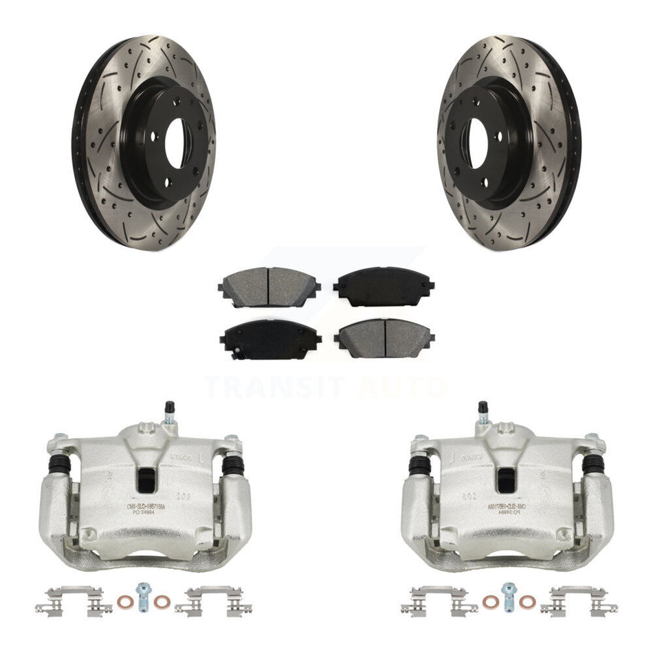 Front Brake Coated Caliper Drill Slot Rotor Semi-Metallic Pad Kit For Mazda 3 CX-3 Sport KCD-100195S