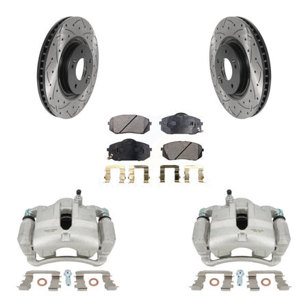 Front Disc Brake Coated Caliper Drilled Slotted Rotors And Semi-Metallic Pads Kit For 2015 Hyundai Tucson FUEL CELL EV (FCEV) engine KCD-100196P by Transit Auto