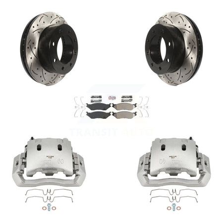 Front Brake Caliper Drill Slotted Rotors Semi-Metallic Pad Kit For Ford F-450 Super Duty KCD-100197N