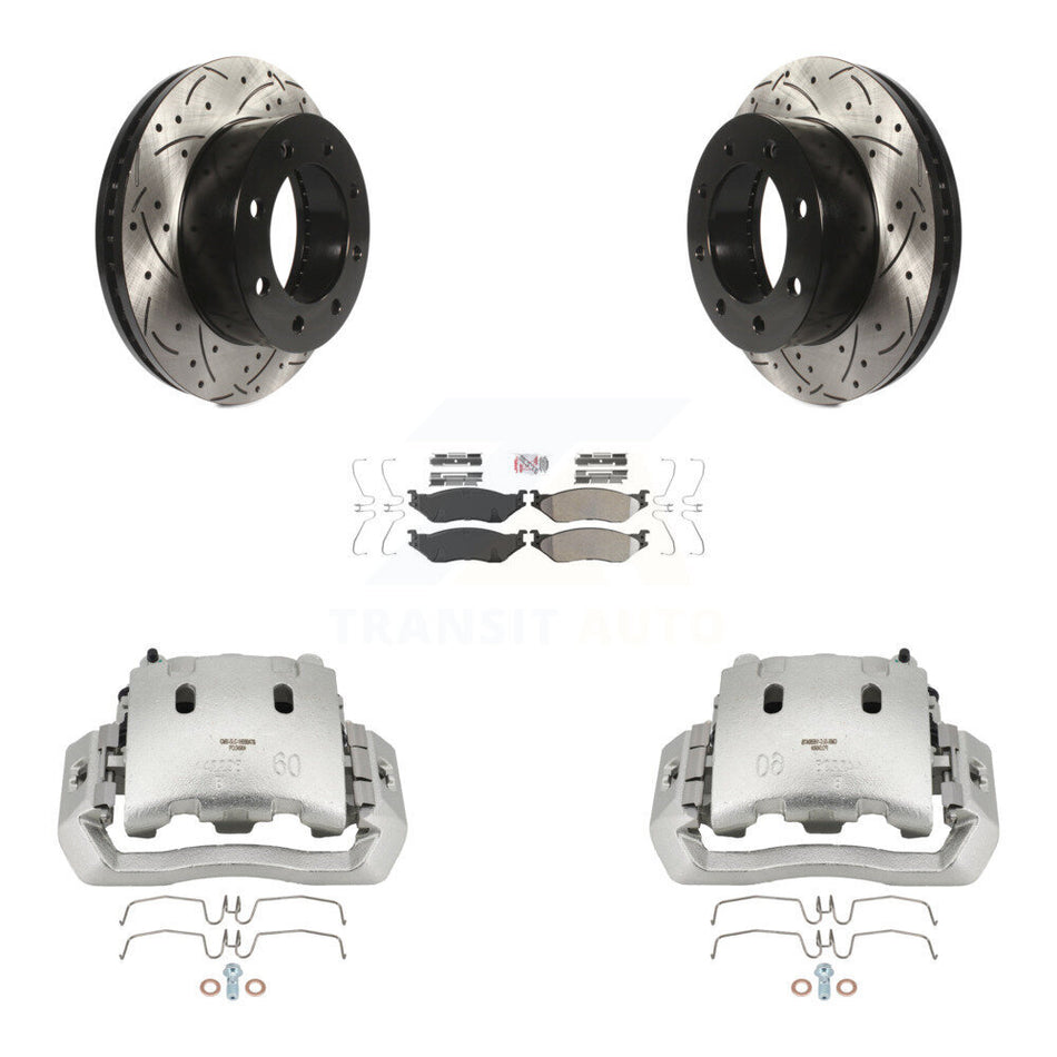 Front Brake Caliper Drill Slotted Rotors Semi-Metallic Pad Kit For Ford F-450 Super Duty KCD-100197N