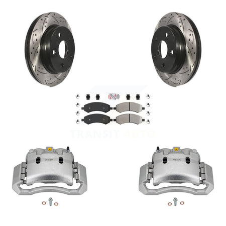 Front Brake Coated Caliper Drill Slotted Rotors Semi-Metallic Pad Kit For Dodge Ram 1500 KCD-100198N