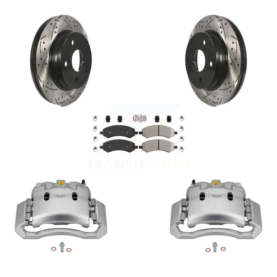 Front Brake Coated Caliper Drill Slotted Rotors Semi-Metallic Pad Kit For Dodge Ram 1500 KCD-100198N