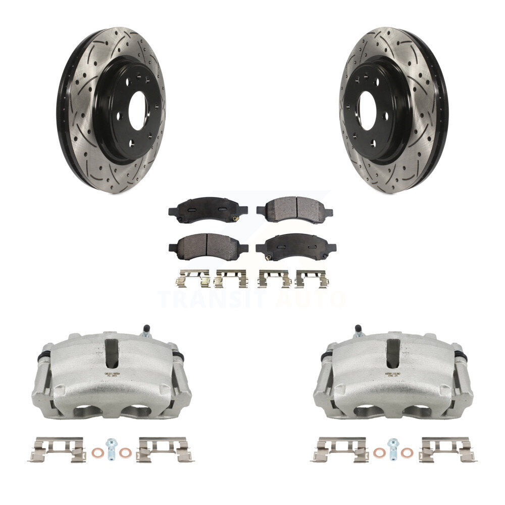 Front Brake Caliper Drill Slot Rotor Ceramic Pad Kit For GMC Acadia Buick Enclave Saturn KCD-100198T