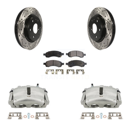 Front Brake Caliper Drill Slot Rotor Ceramic Pad Kit For GMC Acadia Buick Enclave Saturn KCD-100198T