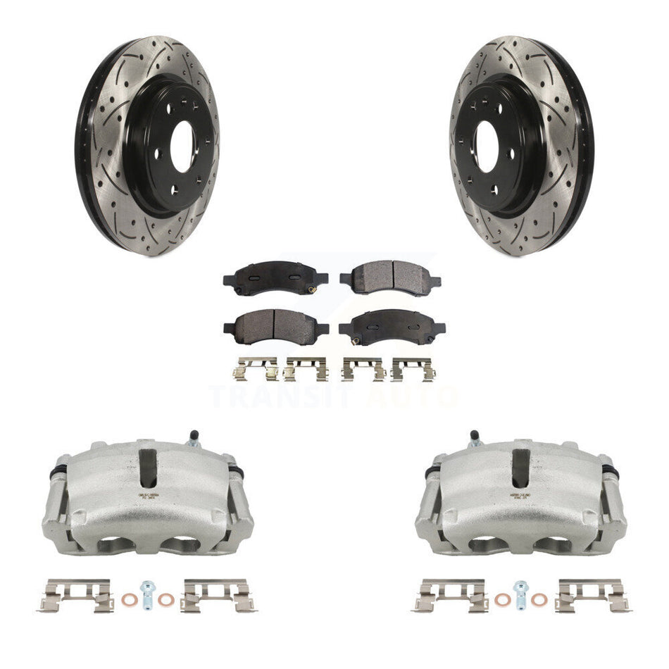 Front Brake Caliper Drill Slot Rotor Ceramic Pad Kit For GMC Acadia Buick Enclave Saturn KCD-100198T