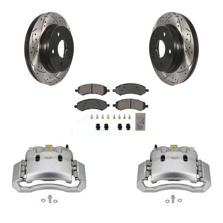 Front Brake Coated Caliper Drill Slotted Rotors Semi-Metallic Pad Kit For Dodge Ram 1500 KCD-100199N