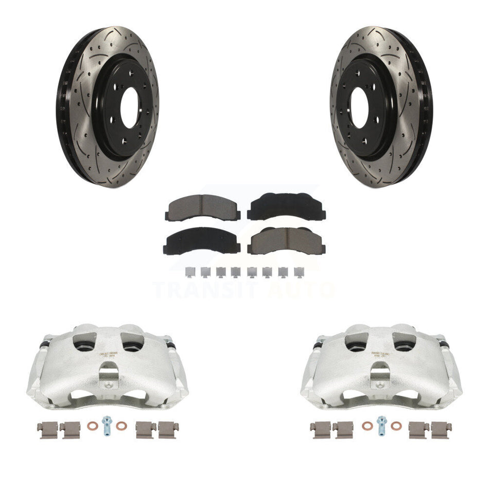 Front Disc Brake Coated Caliper Drilled Slotted Rotors And Ceramic Pads Kit For 2012-2014 Ford F-150 With 7 Lug Wheels KCD-100200C by Transit Auto