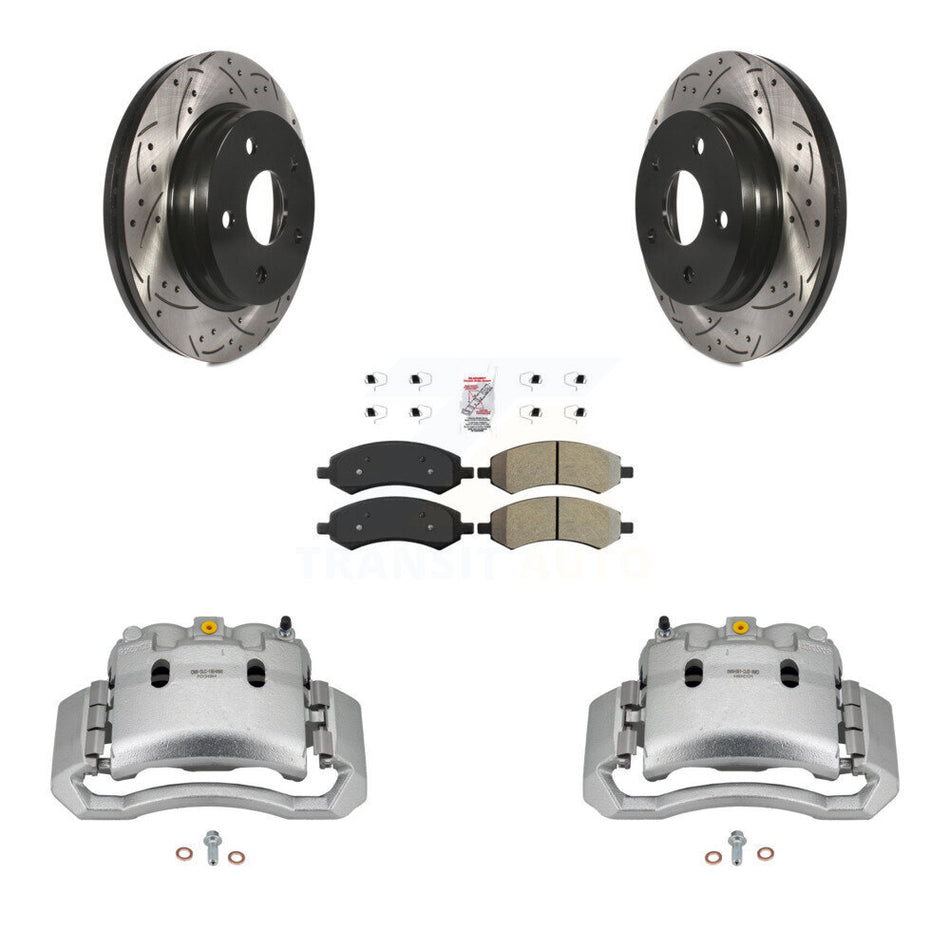 Front Brake Coated Caliper Drill Slotted Rotors Semi-Metallic Pad Kit For Dodge Ram 1500 KCD-100200N