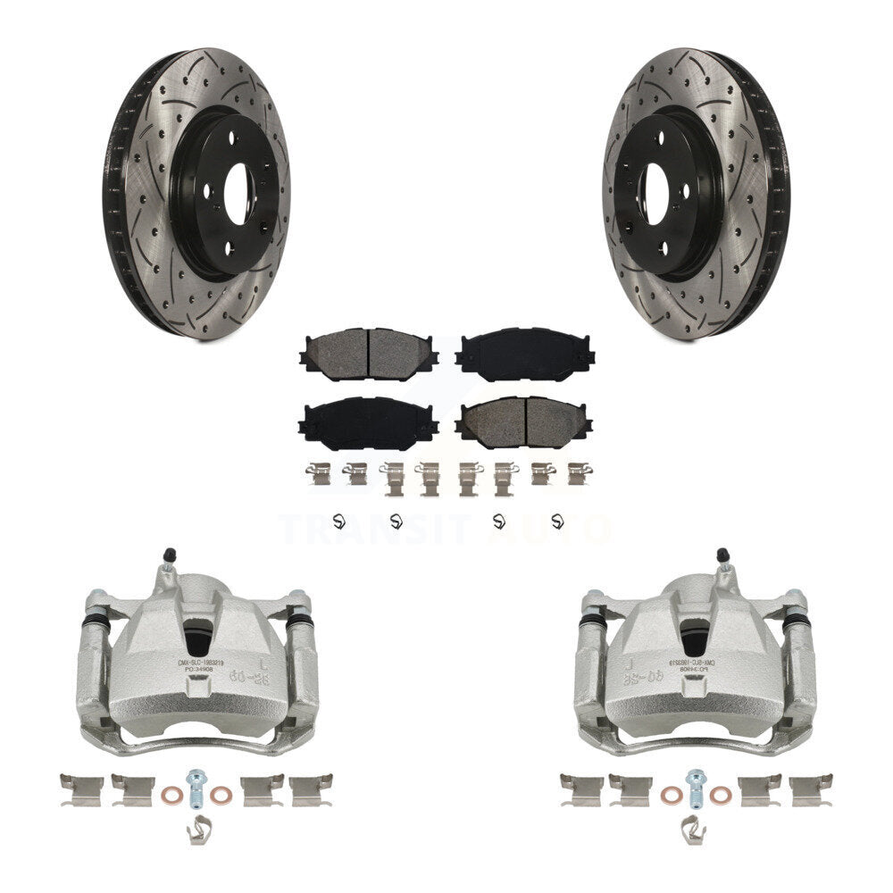 Front Disc Brake Coated Caliper Drilled Slot Rotor Semi-Metallic Pad Kit For Lexus IS250 KCD-100201S