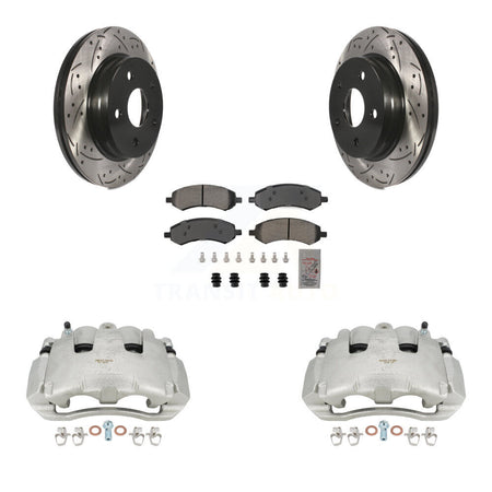 Front Brake Coated Caliper Drill Slotted Rotors Semi-Metallic Pad Kit For Dodge Ram 1500 KCD-100202N