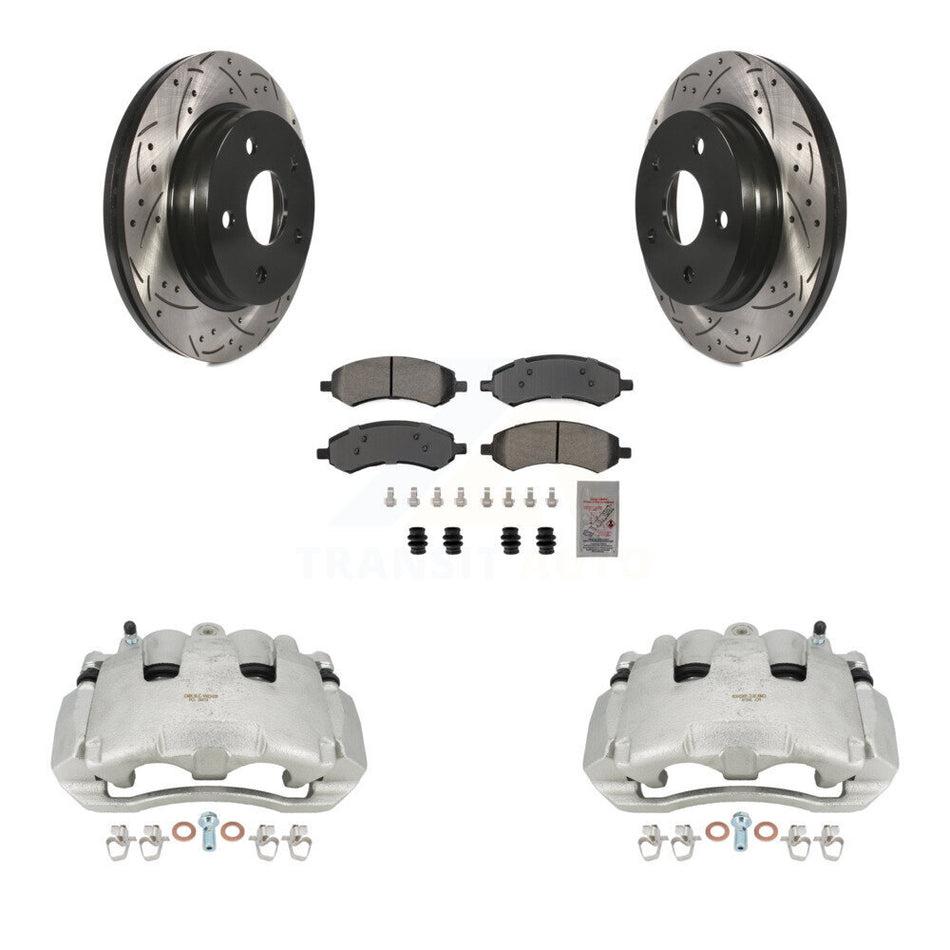 Front Brake Coated Caliper Drill Slotted Rotors Semi-Metallic Pad Kit For Dodge Ram 1500 KCD-100202N