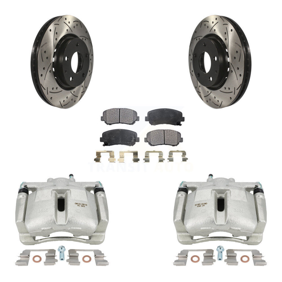 Front Disc Brake Coated Caliper Drilled Slotted Rotors And Ceramic Pads Kit For Mazda CX-5 KCD-100202T by Transit Auto