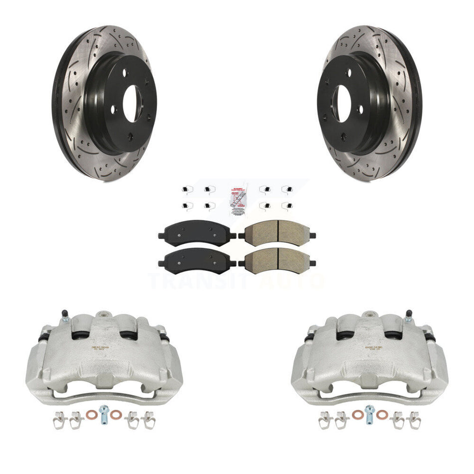 Front Disc Brake Coated Caliper Drilled Slotted Rotors And Semi-Metallic Pads Kit For Dodge Ram 1500 KCD-100203N by Transit Auto