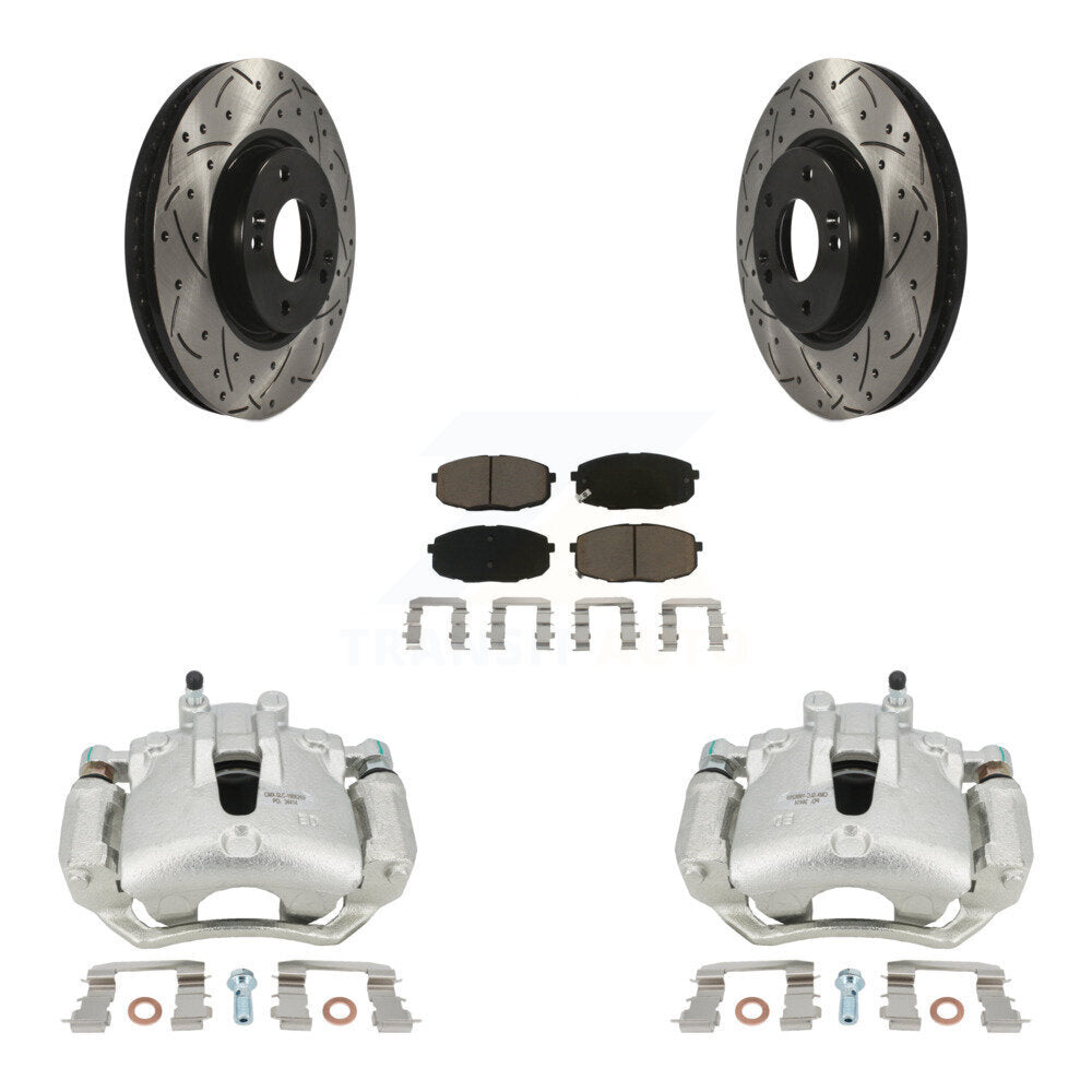 Front Disc Brake Coated Caliper Drilled Slotted Rotors And Ceramic Pads Kit For Kia Forte5 2.0L KCD-100204C by Transit Auto