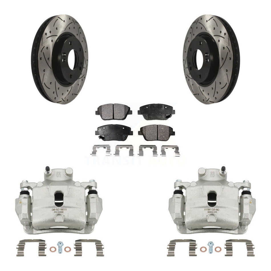 Front Brake Caliper Drill Slot Rotors Semi-Metallic Pad Kit For 2014 Hyundai Sonata 2.0L KCD-100204P