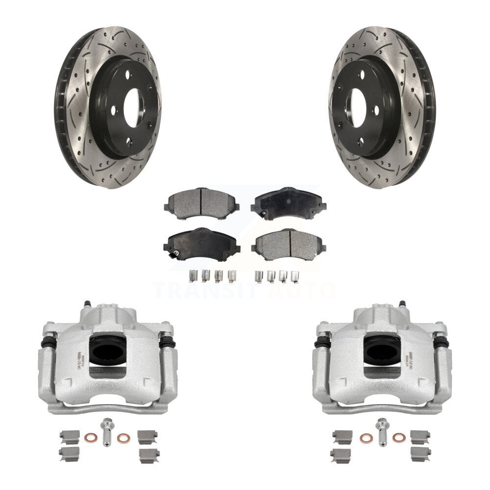 Front Disc Brake Coated Caliper Drilled Slotted Rotors Ceramic Pad Kit For Jeep Wrangler KCD-100204T