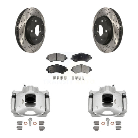 Front Disc Brake Coated Caliper Drilled Slotted Rotors Ceramic Pad Kit For Jeep Wrangler KCD-100204T