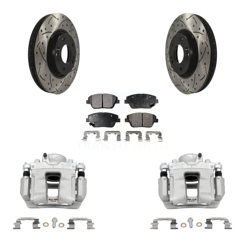 Front Brake Coat Caliper Drill Slot Rotors Ceramic Pad Kit For Hyundai Sonata Kia Optima KCD-100205T