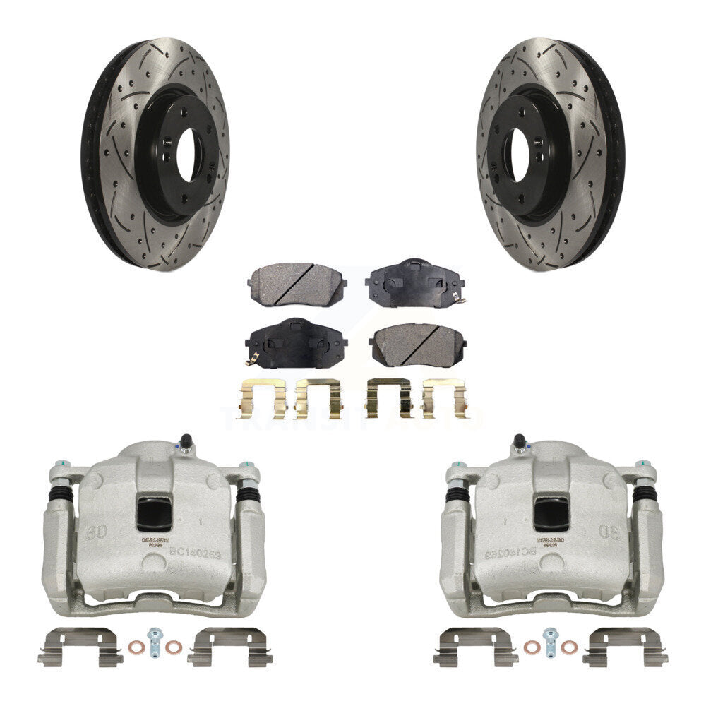 Front Brake Caliper Drill Slotted Rotor Semi-Metallic Pad Kit For 2016 Kia Sportage 2.4L KCD-100206P