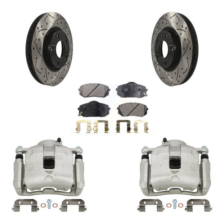 Front Brake Caliper Drill Slotted Rotor Semi-Metallic Pad Kit For 2016 Kia Sportage 2.4L KCD-100206P