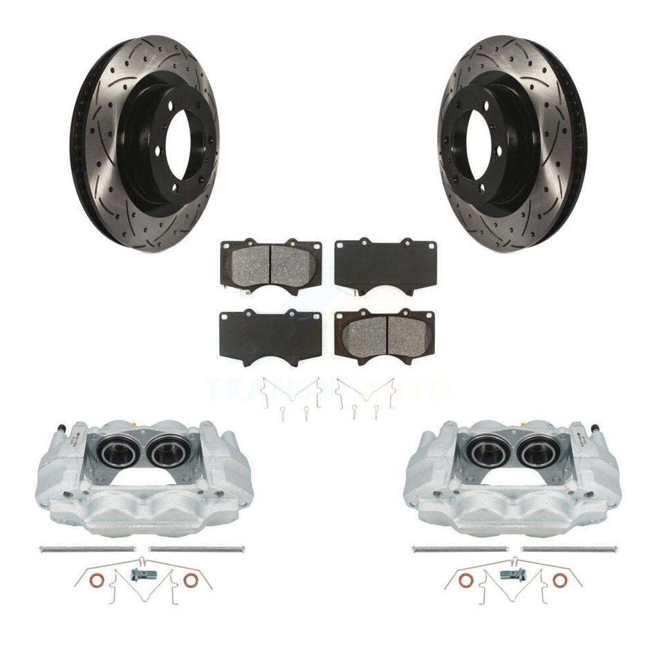 Front Disc Brake Coated Caliper Drilled Slotted Rotors And Semi-Metallic Pads Kit For Toyota 4Runner Lexus GX460 KCD-100207S by Transit Auto