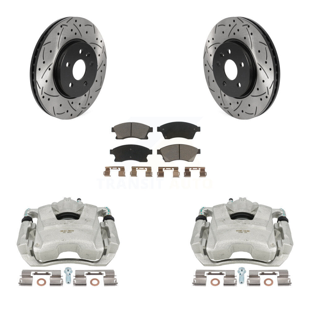 Front Disc Brake Coated Caliper Drilled Slotted Rotors And Ceramic Pads Kit For 2013-2014 Chevrolet Sonic RS KCD-100208C by Transit Auto