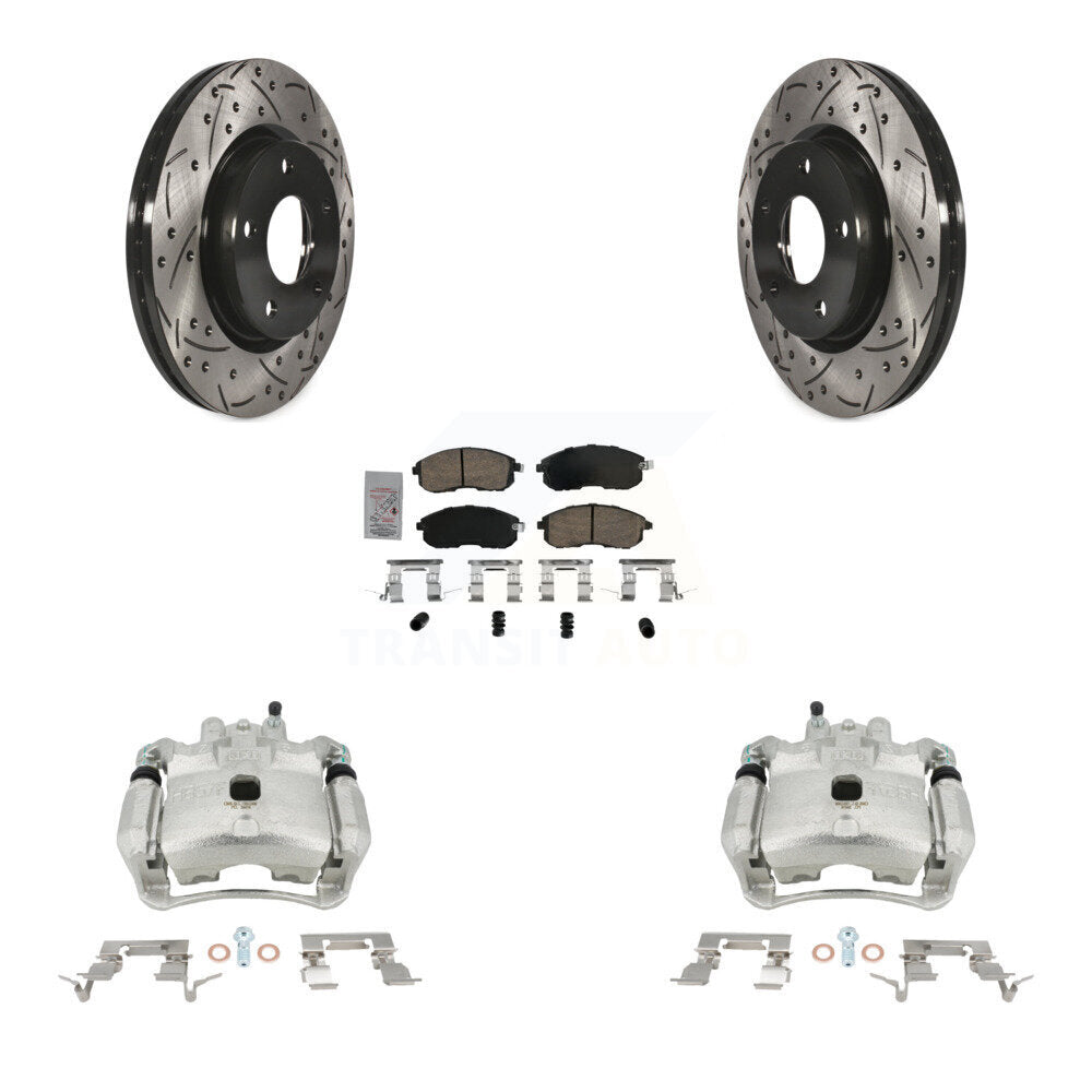 Front Disc Brake Coated Caliper Drilled Slotted Rotors And Ceramic Pads Kit For Nissan Sentra KCD-100208N by Transit Auto