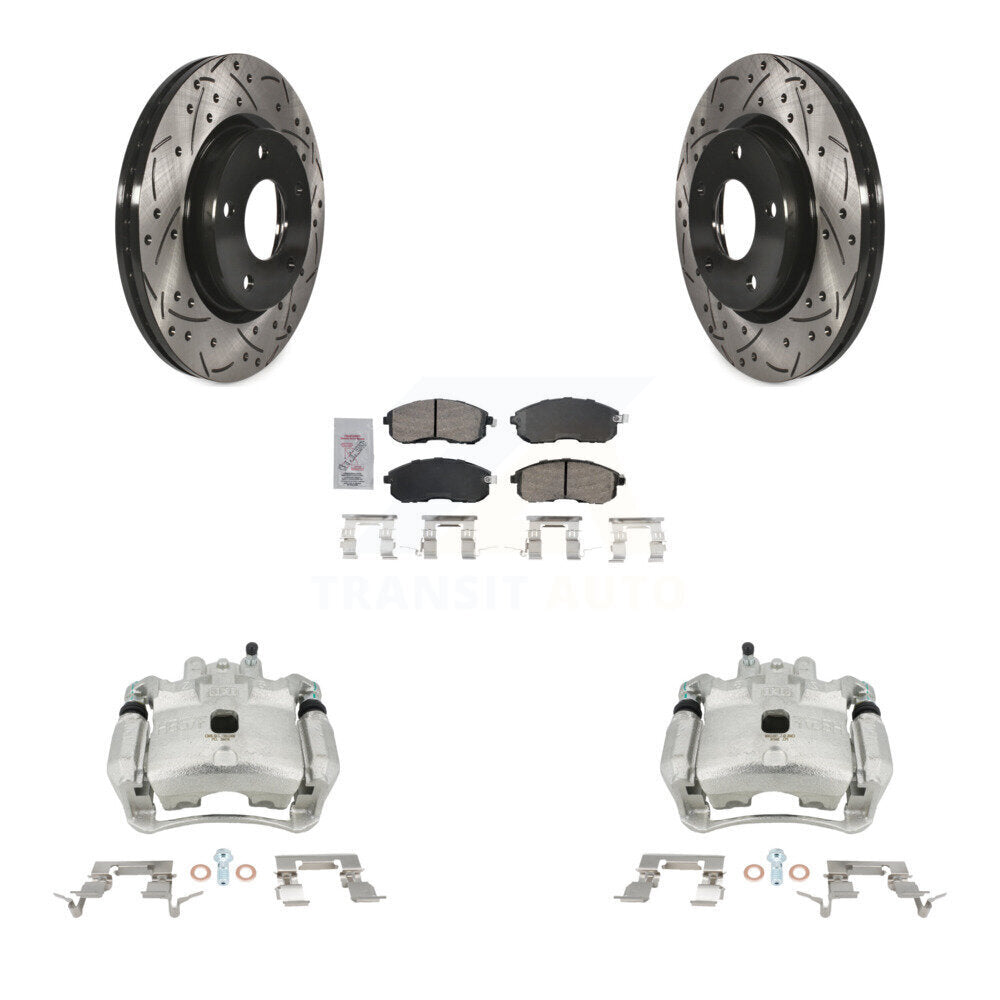 Front Disc Brake Coated Caliper Drilled Slotted Rotors And Ceramic Pads Kit For Nissan Sentra KCD-100209N by Transit Auto