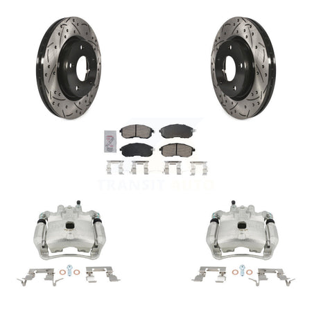 Front Disc Brake Coated Caliper Drilled Slotted Rotors And Ceramic Pads Kit For Nissan Sentra KCD-100209N by Transit Auto