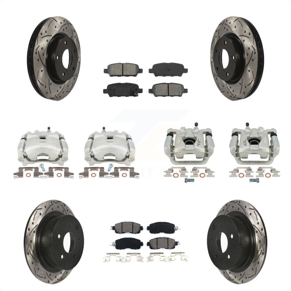 Front Rear Disc Brake Coated Caliper Drilled Slotted Rotors And Semi-Metallic Pads Kit (10Pc) For Nissan Altima KCD-100209S by Transit Auto