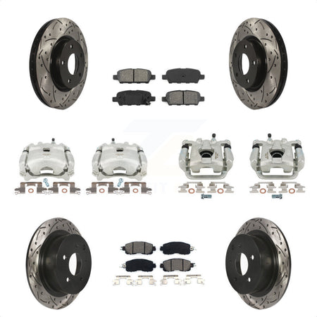 Front Rear Disc Brake Coated Caliper Drilled Slotted Rotors And Semi-Metallic Pads Kit (10Pc) For Nissan Altima KCD-100209S by Transit Auto