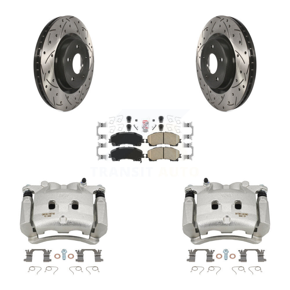 Front Brake Coated Caliper Drill Slotted Rotor Ceramic Pad Kit For INFINITI Q50 QX50 Q60 KCD-100210N