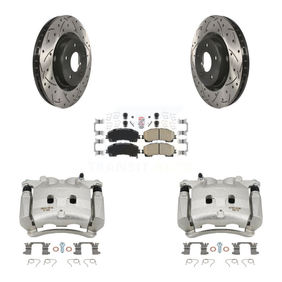 Front Brake Coated Caliper Drill Slotted Rotor Ceramic Pad Kit For INFINITI Q50 QX50 Q60 KCD-100210N
