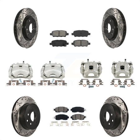 Front Rear Disc Brake Coated Caliper Drilled Slotted Rotors And Semi-Metallic Pads Kit (10Pc) For Nissan LEAF KCD-100210S by Transit Auto