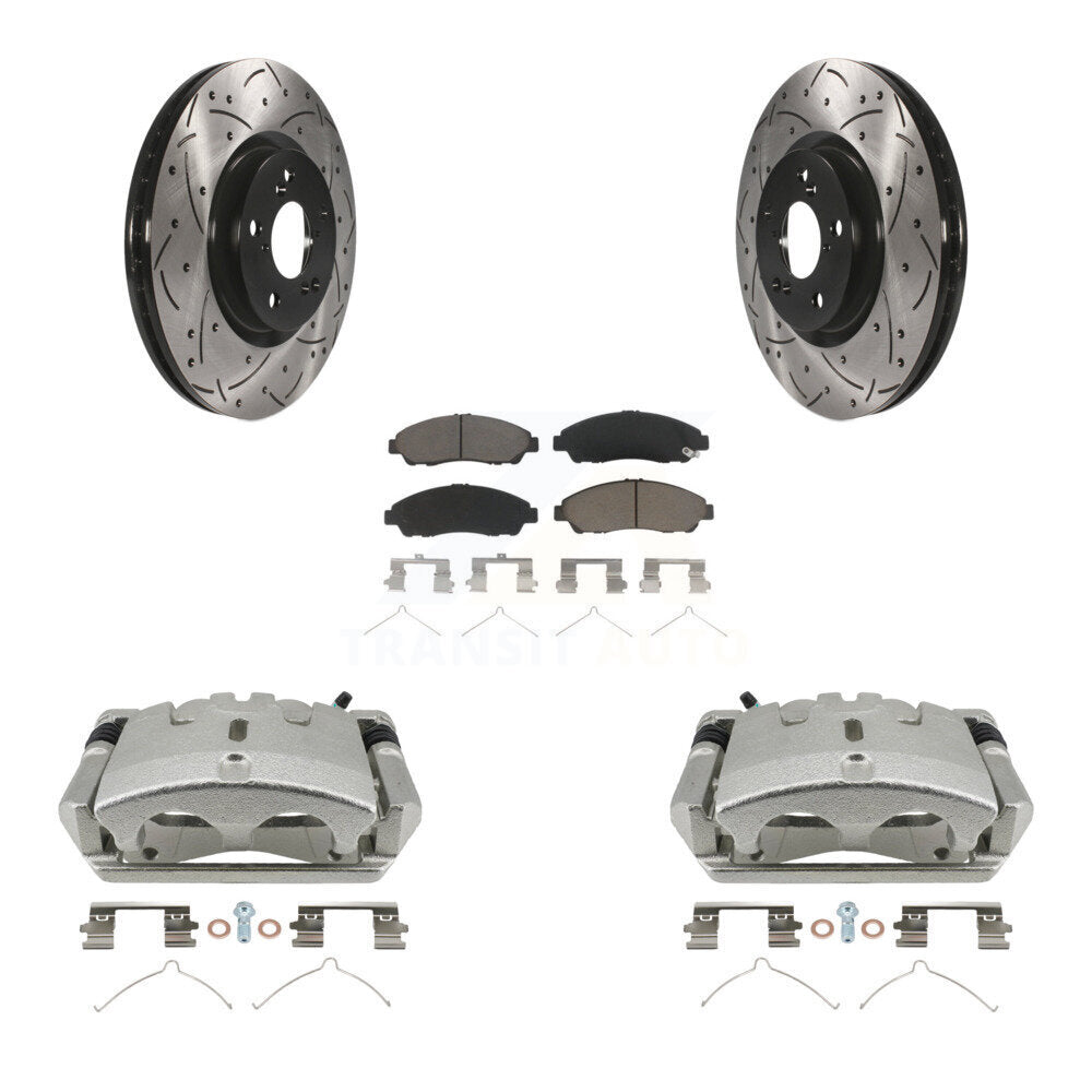 Front Brake Coated Caliper Drill Slotted Rotor Ceramic Pad Kit For 2009-2015 Honda Pilot KCD-100211C