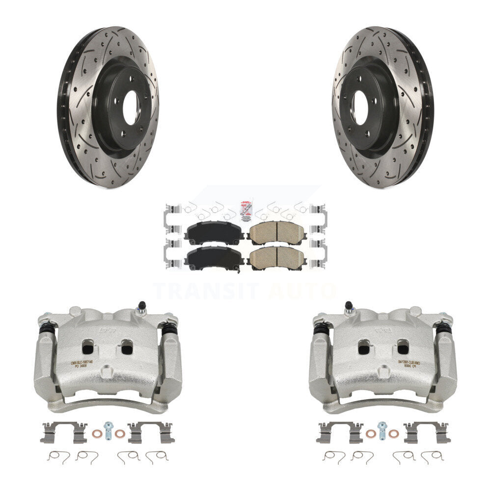 Front Brake Coated Caliper Drill Slotted Rotor Ceramic Pad Kit For INFINITI Q50 QX50 Q60 KCD-100211N