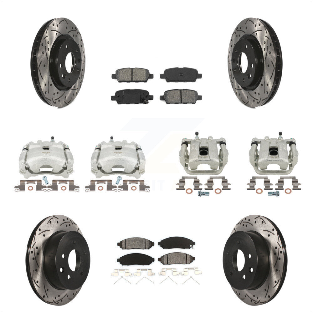 Front Rear Disc Brake Coated Caliper Drilled Slotted Rotors And Semi-Metallic Pads Kit (10Pc) For 2015 Nissan LEAF Vehicles Manufactured In Japan KCD-100211S by Transit Auto