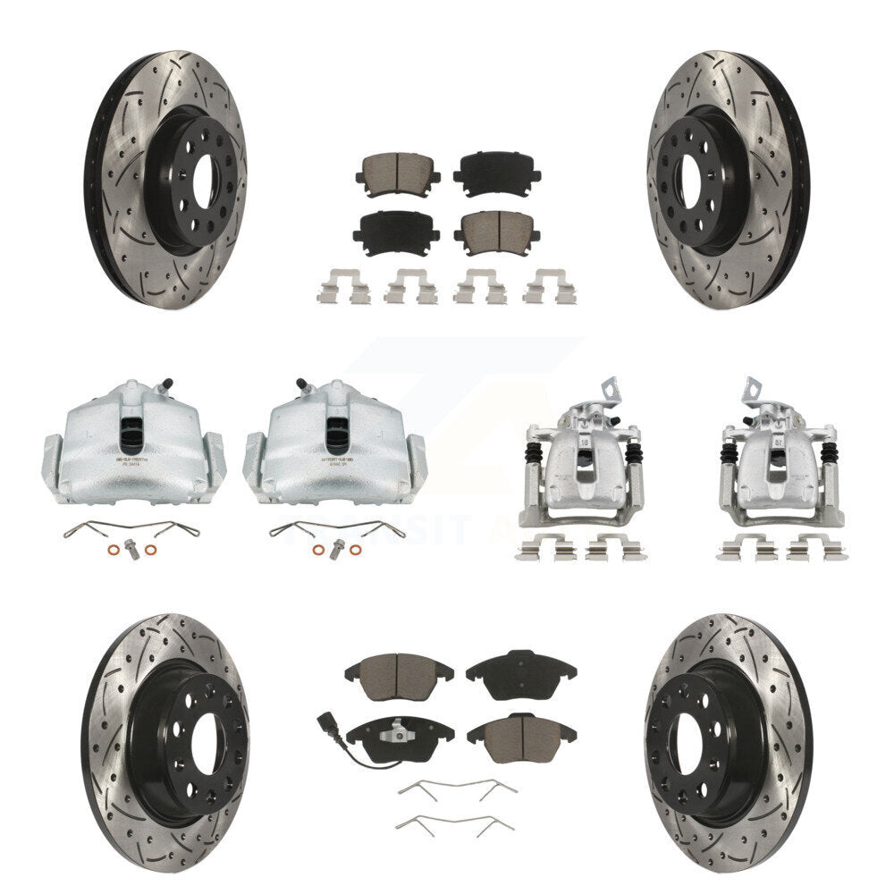 Front Rear Brake Caliper Drill Slot Rotors Ceramic Pad Kit (10Pc) For Volkswagen CC 2.0L KCD-100212C