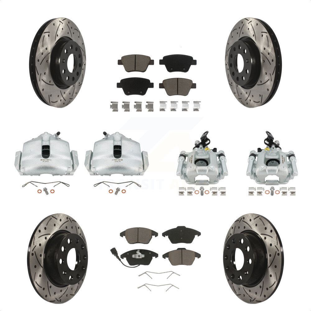 Front Rear Disc Brake Coated Caliper Drilled Slotted Rotors And Ceramic Pads Kit (10Pc) For Volkswagen Beetle GTI KCD-100213C by Transit Auto