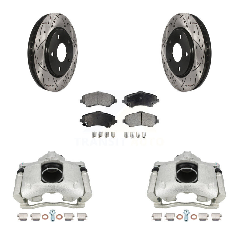 Front Disc Brake Coated Caliper Drilled Slotted Rotors And Semi-Metallic Pads Kit For 2009-2011 Dodge Journey KCD-100213P by Transit Auto