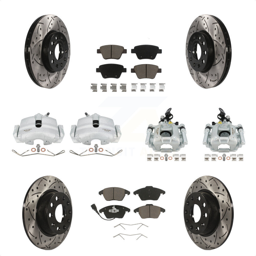 Front Rear Disc Brake Coated Caliper Drilled Slotted Rotors And Ceramic Pad Kit (10Pc) For 2012 Volkswagen Beetle 2.5L with Naturally Aspirated With 288mm Diameter Rotor KCD-100214C by Transit Auto