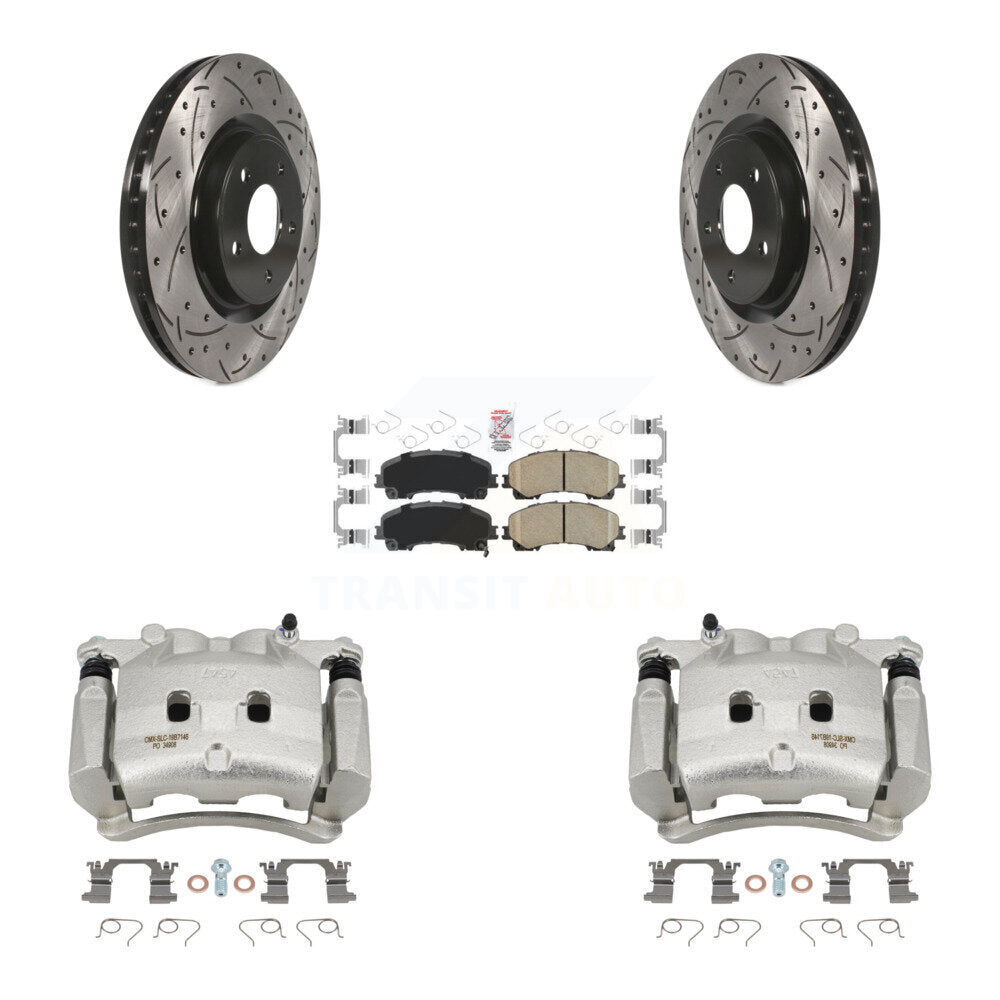 Front Disc Brake Coated Caliper Drilled Slotted Rotor & Ceramic Pad Kit For Nissan Rogue KCD-100214N
