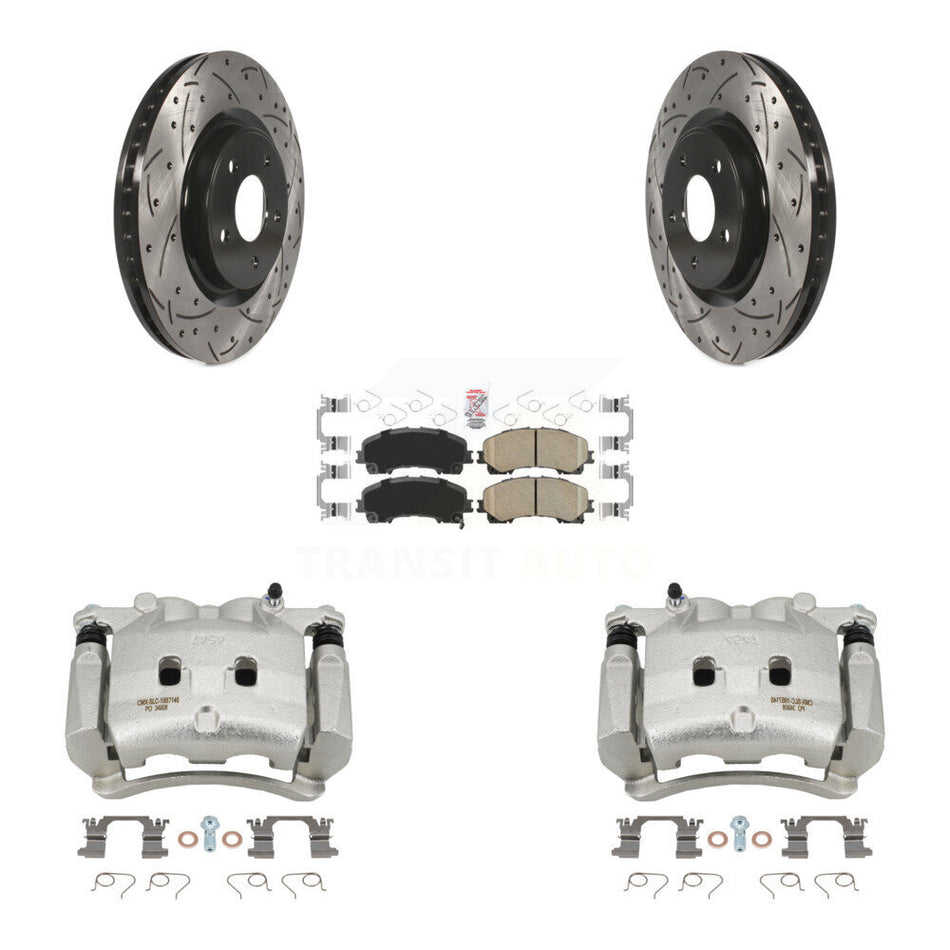 Front Disc Brake Coated Caliper Drilled Slotted Rotor & Ceramic Pad Kit For Nissan Rogue KCD-100214N