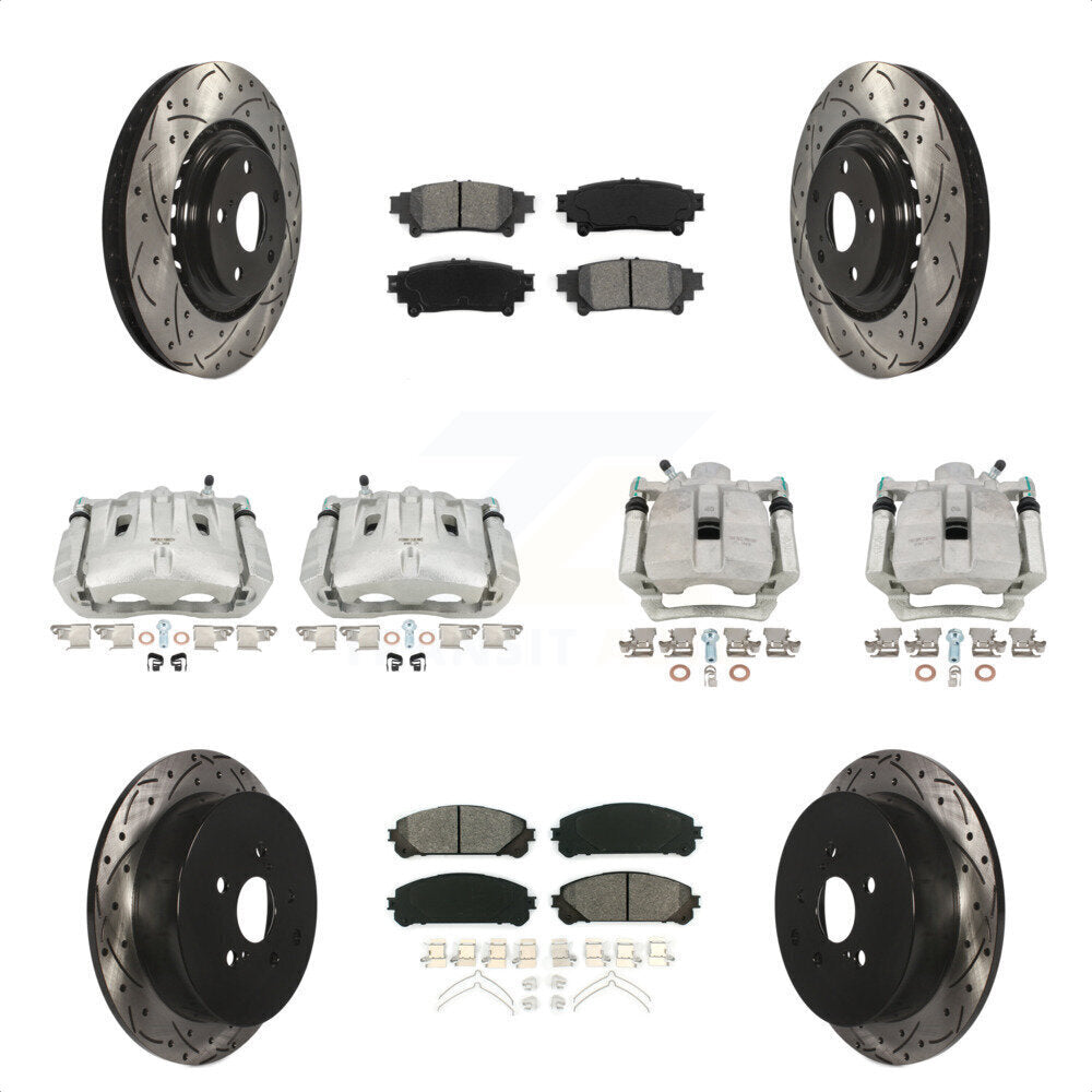 Front Rear Disc Brake Coated Caliper Drilled Slotted Rotors And Semi-Metallic Pads Kit (10Pc) For Toyota Highlander Sienna Lexus RX350 KCD-100214S by Transit Auto